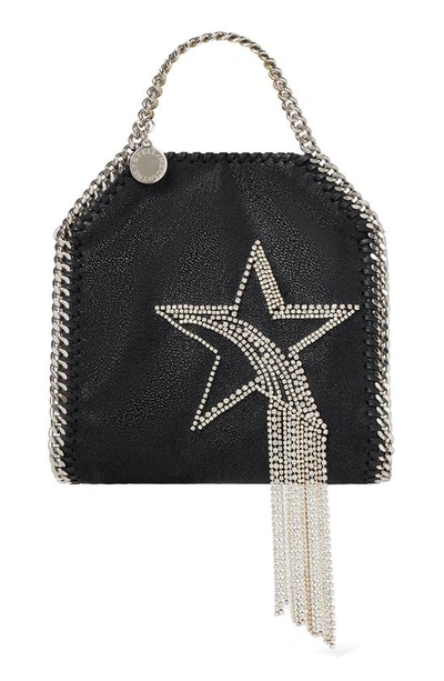 Shop Stella Mccartney Tiny Falabella Crystal Embellished Faux Leather Tote In Black
