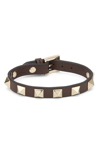 Shop Valentino Rockstud Leather Bracelet In Kg8 Fondant