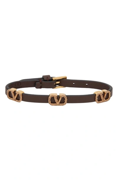 Shop Valentino Signature Vlogo Leather Bracelet In K4d Fondant/ Smoked Topaz