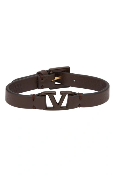 Shop Valentino Signature Vlogo Leather Bracelet In Kg8 Fondant
