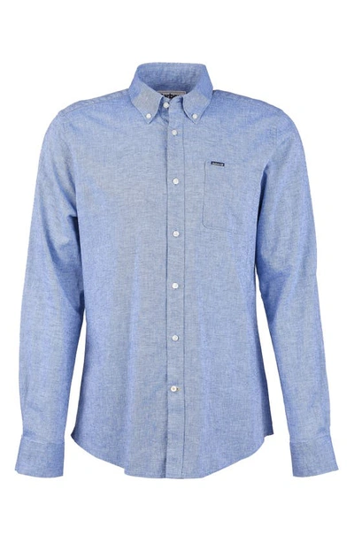 Shop Barbour Nelson Tailored Fit Solid Linen & Cotton Button-down Shirt In Blue