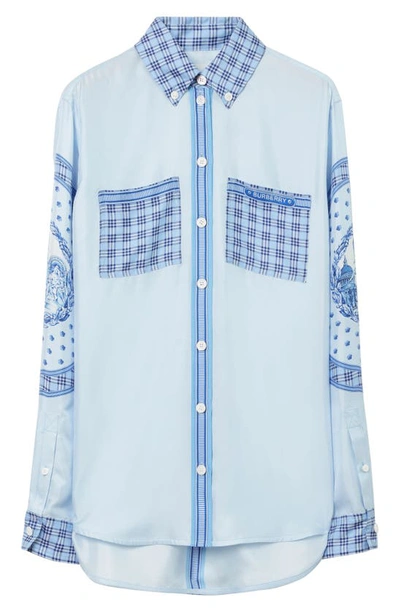 Shop Burberry Ivanna Mulberry Silk Button-down Shirt In Blue