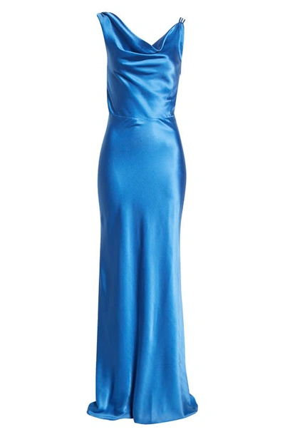 Shop Veronica Beard Sanderson Cowl Neck Silk Blend Gown In Azure Blue