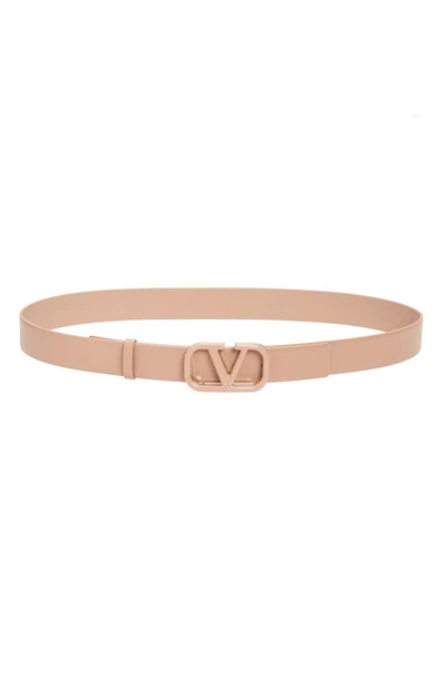 Shop Valentino Vlogo Signature Leather Belt In Gf9 Rose Cannelle