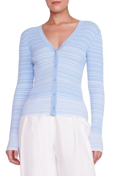 Shop Staud Cargo Colorblock Cardigan In French Blue/white