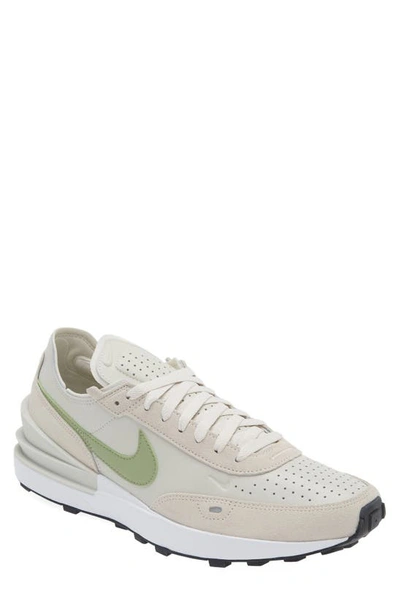 Shop Nike Waffle One Leather Sneaker In Light Bone/ Oil Green/ White