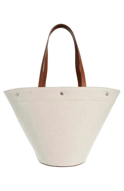Saint Laurent Rive Gauche Canvas Tote In Greggio/ Nero/ Brick