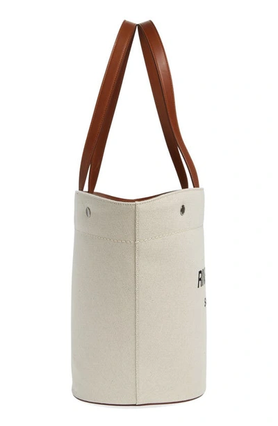 Shop Saint Laurent Rive Gauche Canvas Tote In Greggio/ Nero/ Brick