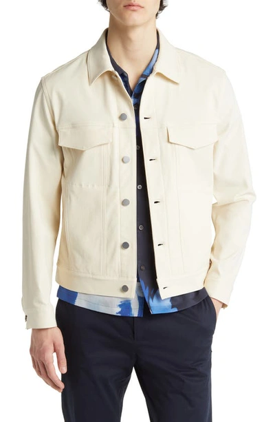 Shop Theory River Cotton Blend Twill Trucker Jacket In Warm Ivory - C63