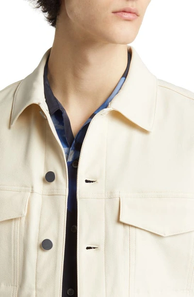 Shop Theory River Cotton Blend Twill Trucker Jacket In Warm Ivory - C63