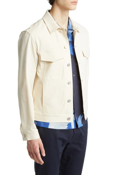 Shop Theory River Cotton Blend Twill Trucker Jacket In Warm Ivory - C63