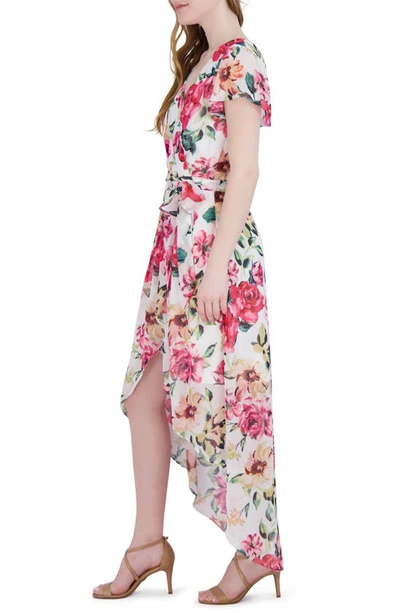 Shop Julia Jordan Floral High-low Faux Wrap Dress In Ivory Multi