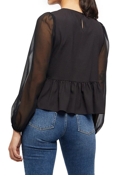 Shop French Connection Light Long Sleeve Crepe Georgette Peplum Blouse In 01-black