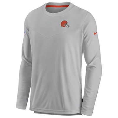 Shop Nike Gray Cleveland Browns Sideline Lockup Performance Long Sleeve T-shirt