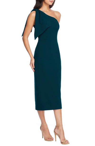 Shop Dress The Population Tiffany One-shoulder Midi Dress In Pine