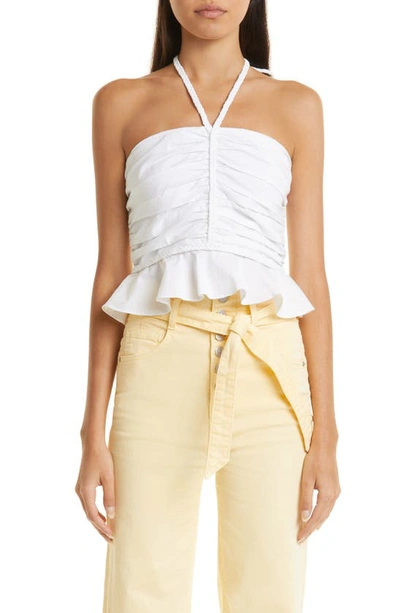 Shop Veronica Beard Arienne Ruched Stretch Cotton Halter Top In White