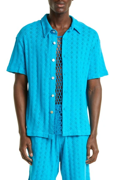 Shop Agr Trustworthy Lace Button-up Shirt In Blue