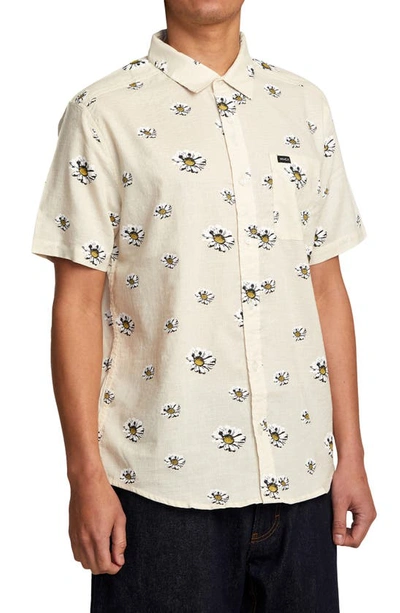 Shop Rvca Pushing Up Floral Short Sleeve Button-up Shirt In Vanilla