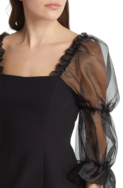 Shop Amanda Uprichard Tia Mesh Accent Puff Sleeve Sheath Minidress In Black
