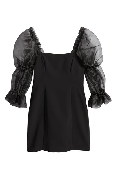 Shop Amanda Uprichard Tia Mesh Accent Puff Sleeve Sheath Minidress In Black
