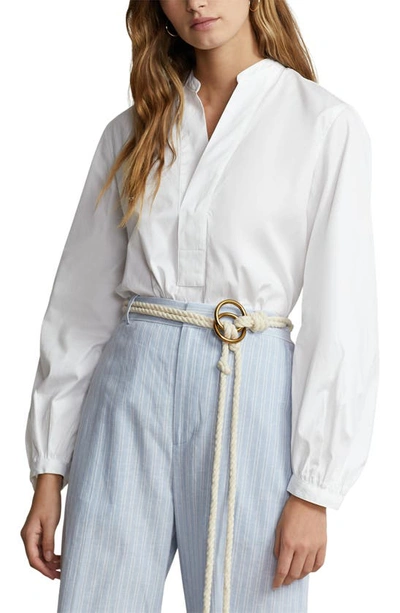 Shop Polo Ralph Lauren Sina Split Neck Long Sleeve Cotton Blouse In White