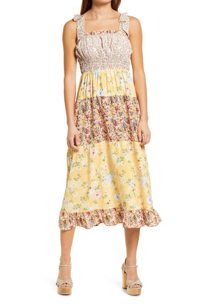 Shop Adelyn Rae Luana Mixed Floral Print Midi Dress In Yellow Mix