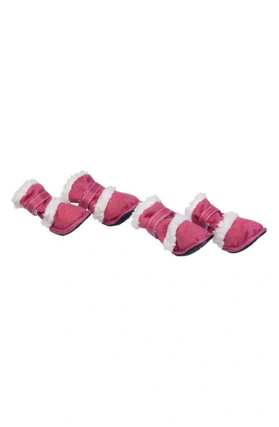 Shop Pet Life Faux Shearling & Suede "duggz" Dog Shoes In Pink And White