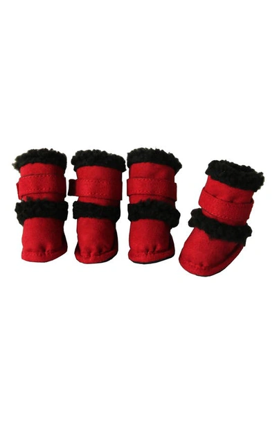 Shop Pet Life Faux Shearling & Suede "duggz" Dog Shoes In Red And Black