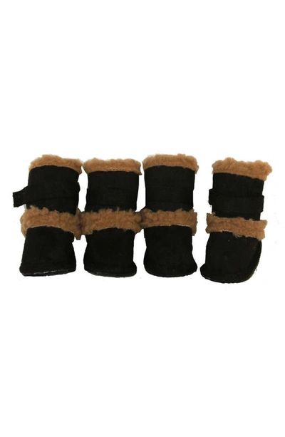 Shop Pet Life Faux Shearling & Suede "duggz" Dog Shoes In Black And Brown
