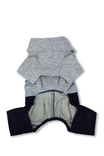 Shop Touchdog Vogue Neck-wrap Sweater & Denim Outfit In Gray