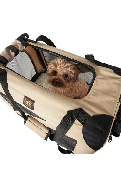 Shop Pet Life Folding Zippered 360 Vista View Faux Shearling Lined Dog Carrier In Khaki