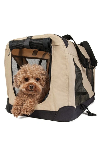 Shop Pet Life Folding Zippered 360 Vista View Faux Shearling Lined Dog Carrier In Khaki