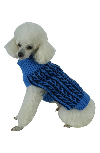 Pet Life Harmonious Dual Color Weaved Heavy Cable In Aqua Blue And Dark Blue