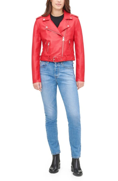 Levi's® Faux Leather Fashion Belted Moto Jacket In Red