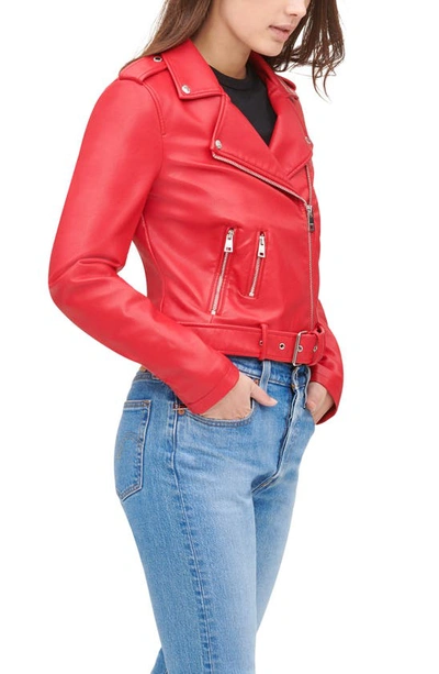 Levi's® Faux Leather Fashion Belted Moto Jacket In Red