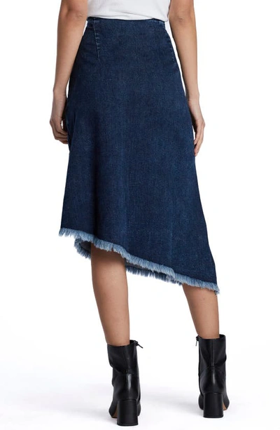 Shop Wash Lab Denim Bustle Frayed Asymmetric Denim Midi Skirt In Lora Blue