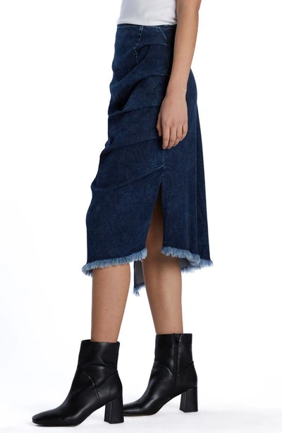 Shop Wash Lab Denim Bustle Frayed Asymmetric Denim Midi Skirt In Lora Blue