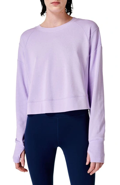 Shop Sweaty Betty After Class Cotton Blend Crop Sweatshirt In Prism Purple