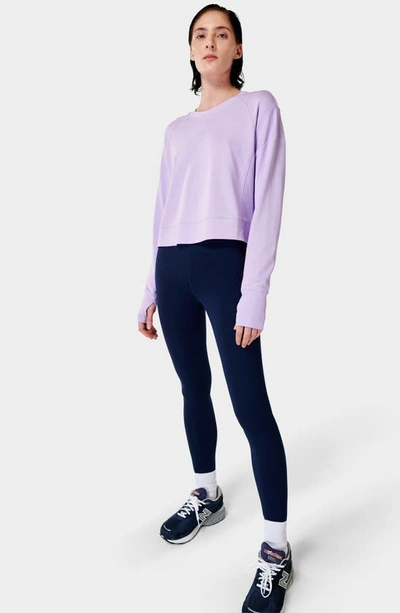 Shop Sweaty Betty After Class Cotton Blend Crop Sweatshirt In Prism Purple