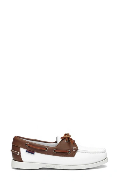 Shop Sebago Docksides Portland Water Resistant Boat Shoe In White-brown