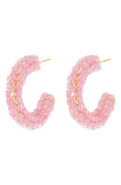 Shop Ayounik Beaded Hoop Earrings In Pink