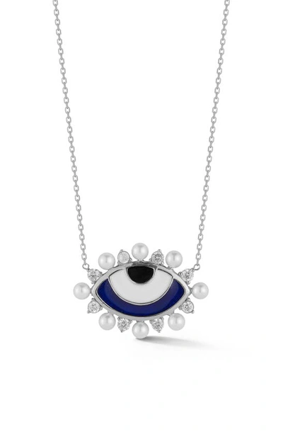 Sphera Milano Cubic Zirconia & 2–3mm Cultured Pearl Evil Eye Pendant Necklace In Silver