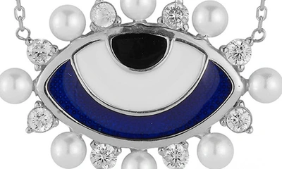Sphera Milano Cubic Zirconia & 2–3mm Cultured Pearl Evil Eye Pendant Necklace In Silver