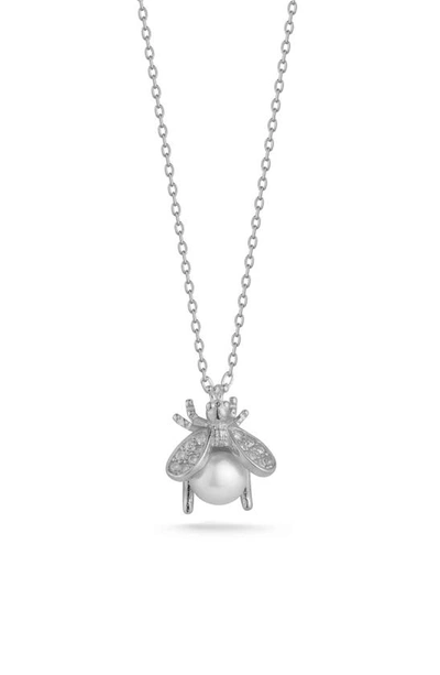 Shop Sphera Milano Cultured Freshwater Pearl Bee Pendant Necklace In Silver