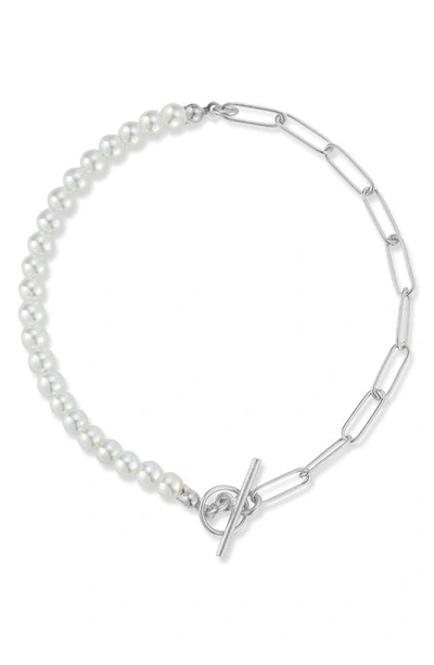 Shop Sphera Milano Cultured Freshwater Pearl Paperclip Link Bracelet In Silver