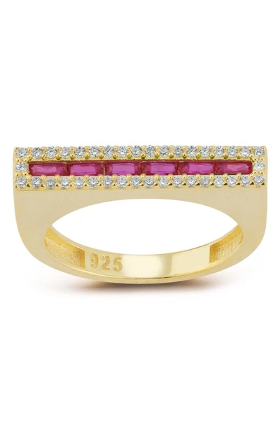 Sphera Milano 14k Gold Plated Sterling Silver Cubic Zirconia Bar Ring In Gold