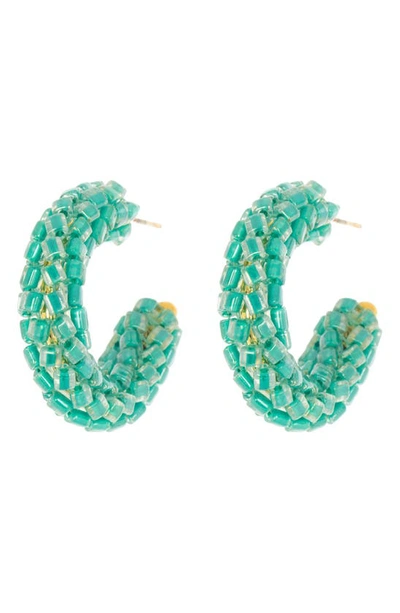 Shop Ayounik Beaded Hoop Earrings In Turquoise