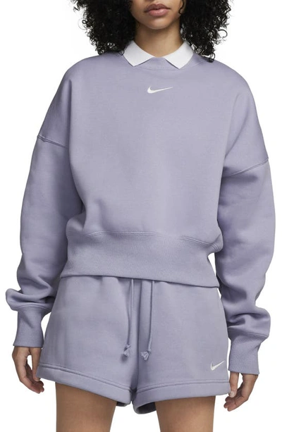 Shop Nike Phoenix Fleece Crewneck Sweatshirt In Indigo Haze/ Sail