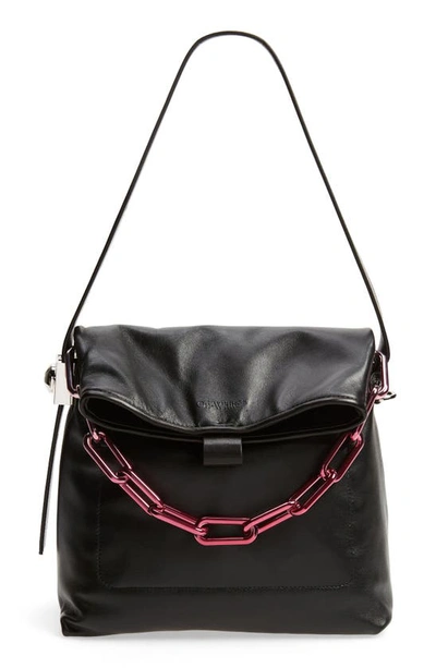 Shop Off-white Medium Booster Leather Shoulder Bag In Black Fuchsia