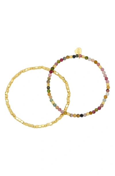 Estella Bartlett Coco Bead And Tourmaline Double Bracelet In Gold Plated